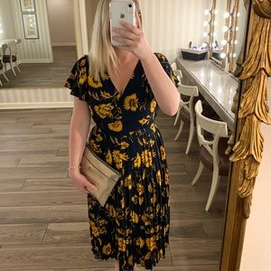 JCrew Navy and Gold Floral Midi Dress
